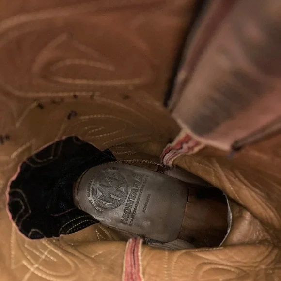 Montana Western Cowboy Boots Mens 7.5 E Bull Hide Leather Black Emboidered - Picture 9 of 11